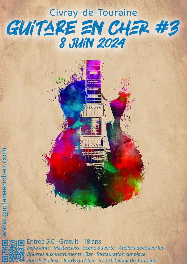 Affiche présentant l'évènement de la 3ème édition du Festival Guitare en cher le samedi 08 juin 2024